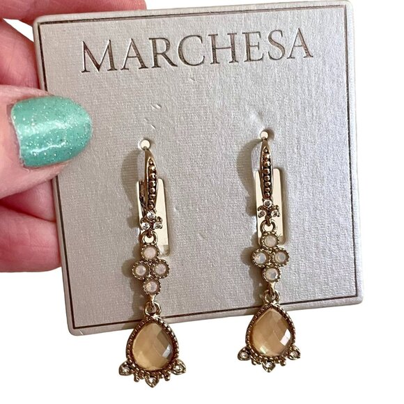 Marchesa Gold-Tone Multi-stone Drop Earrings Soft Yellow Stones with Rhinestones - Picture 1 of 4